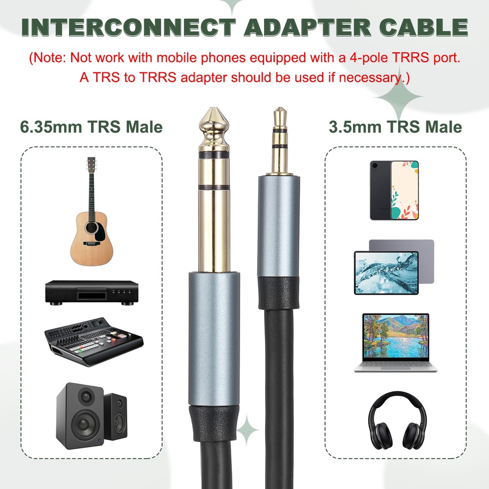 1/4" to 1/8"Stereo Audio Cable, 3FT Patch Cord Interconnect Adapter Cable, Black