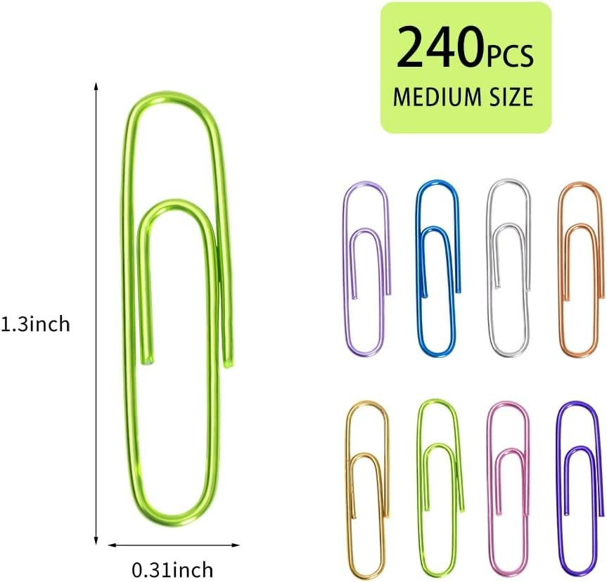 Vibrant 240PCS Medium Colored Paper Clips - Durable & Scratch-Free Design