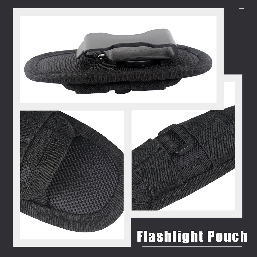 Outdoor Flashlight Pouch Rotatable Belt Clip Nylon Torch Protector