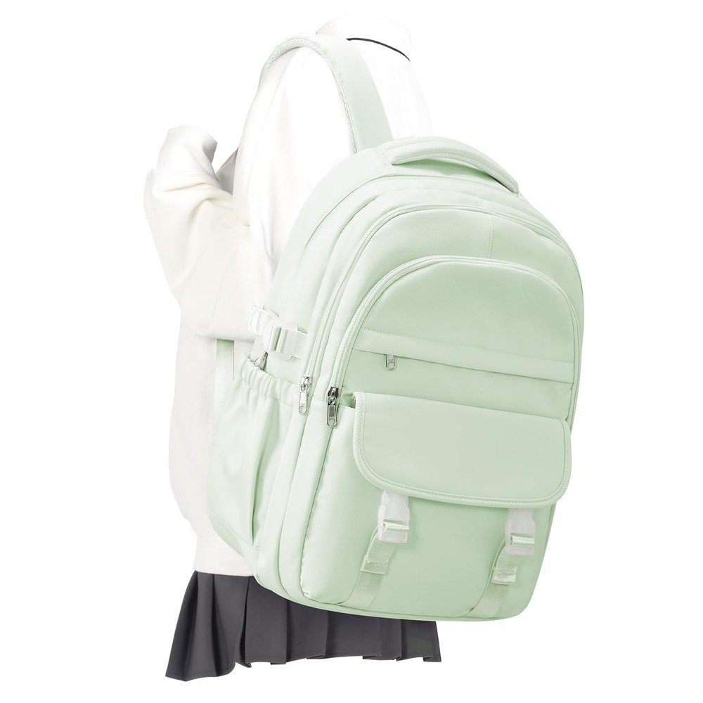 Preppy Middle School Backpack Mint Green Waterproof Multi Pocket Laptop Bag