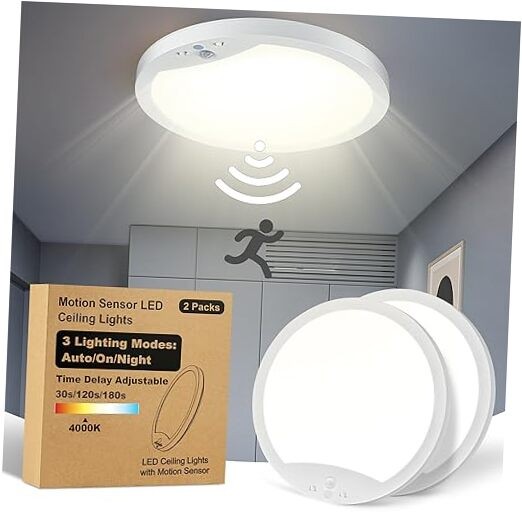 2-Pack 20W Motion Sensor Ceiling Lights Hard-Wired, 9Inch 4000K Neutral White