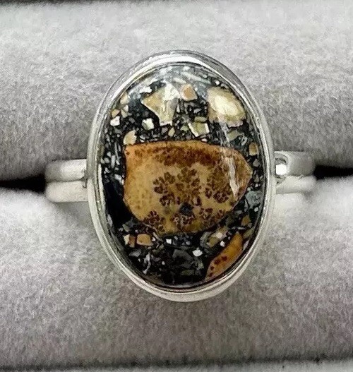 RARE Maligano Jasper Handmade Solid Sterling Silver Ring Size 9 Inc Ring Box
