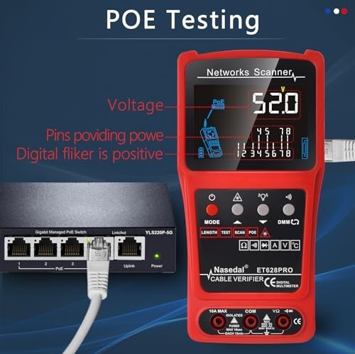 Network Cable Tester Multimeter VFL 3 in 1 Tone Generator Wire Tracker PoE Test
