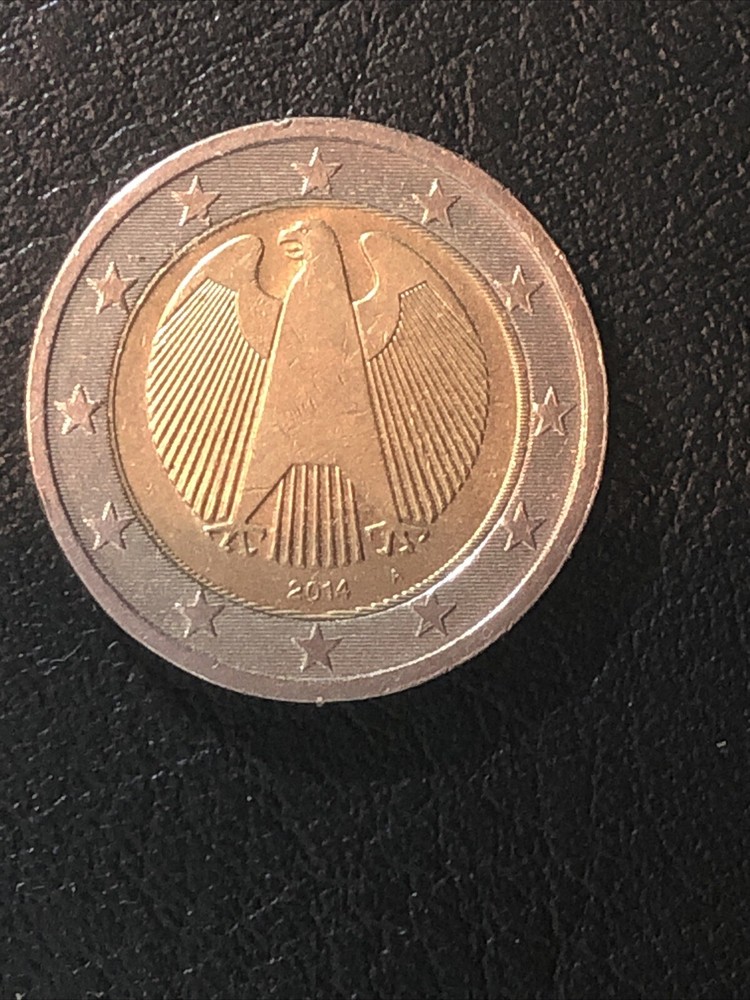 Germany 2014 A Error, 2 Euro coin, eagle, misprinting with eccentricity errors