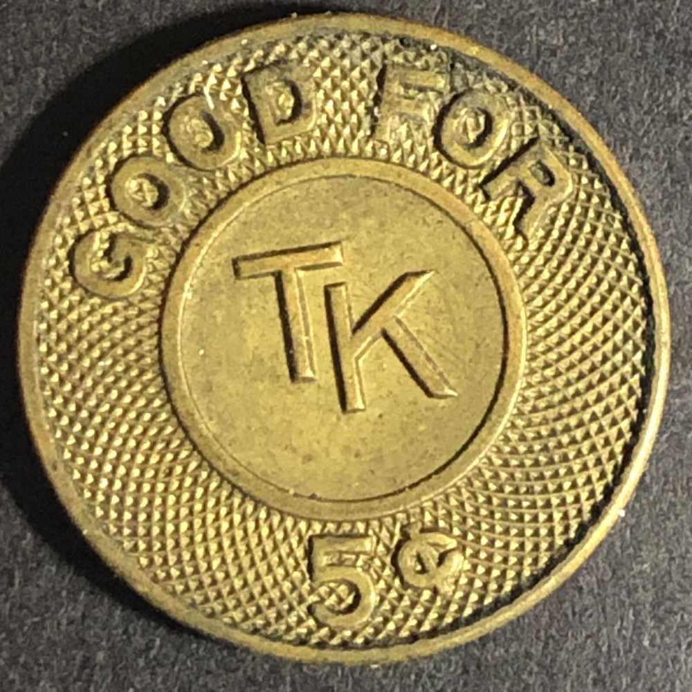 TK Good For 5c Brass Trade Token 19mm - Unknown