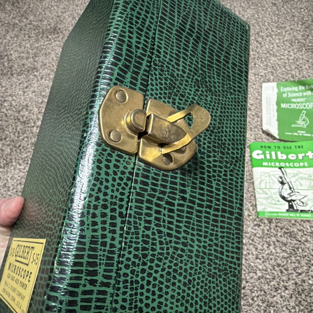 Vintage Gilbert Microscope Set 1950's-Green Case 10"X 5"X 5" (PARTIAL SET)