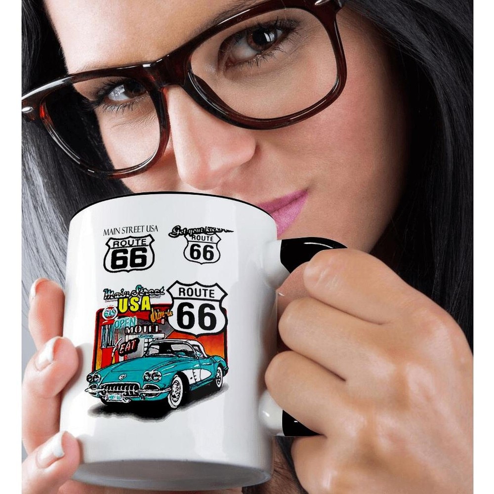 3dRose Route 66 11oz Two-Tone Black Mug