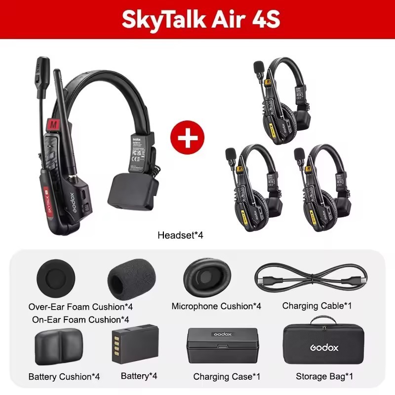Godox SkyTalk Air 4S 2.4G Full-Duplex Wireless Intercom Headset System 4-Person