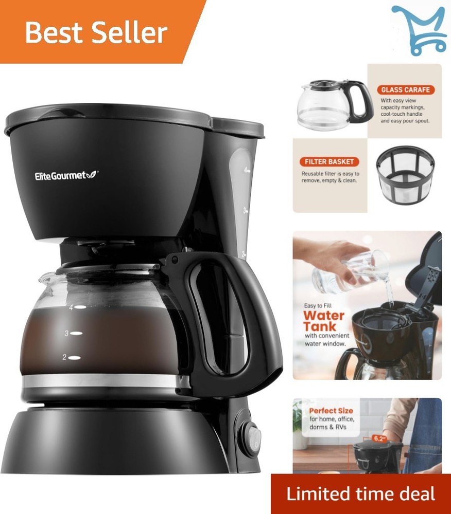 4-Cup Drip Coffee Maker Stainless Steel Reusable Filter Keep Warm Compact