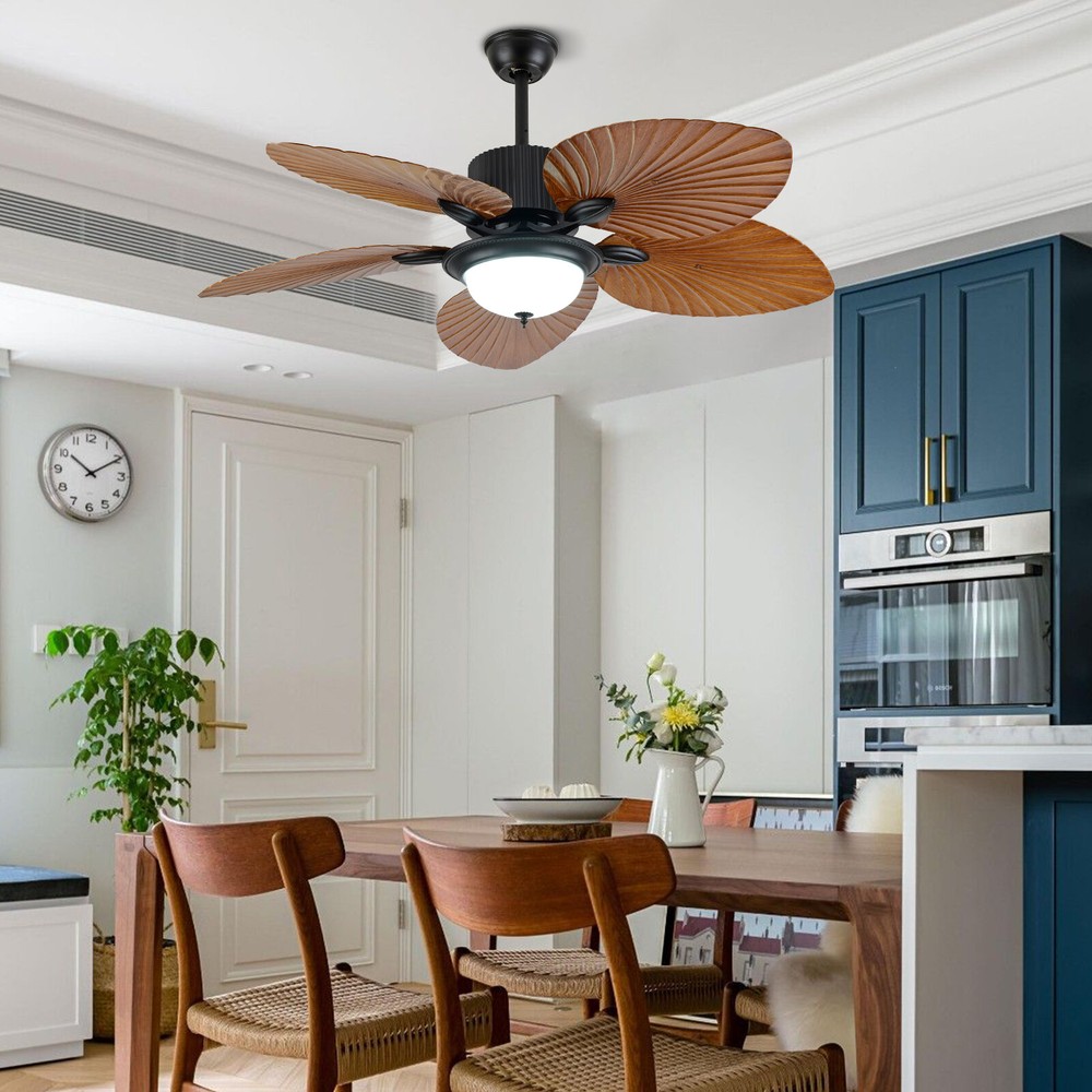 Ceiling Fan Light 52" Tropical Palm Leaf Blades Chandelier Dimmable & Remote US