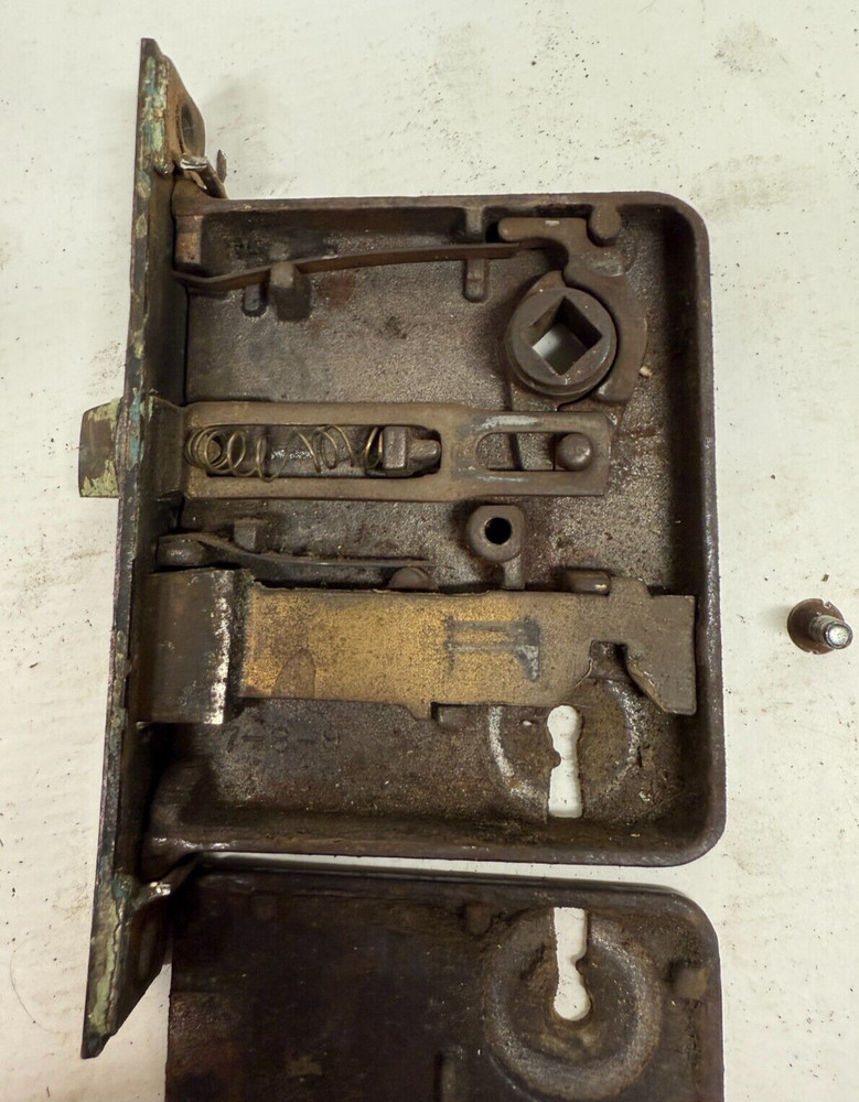 Lot of 2 Antique Mortise Door Locks ONE FUNCTIONING