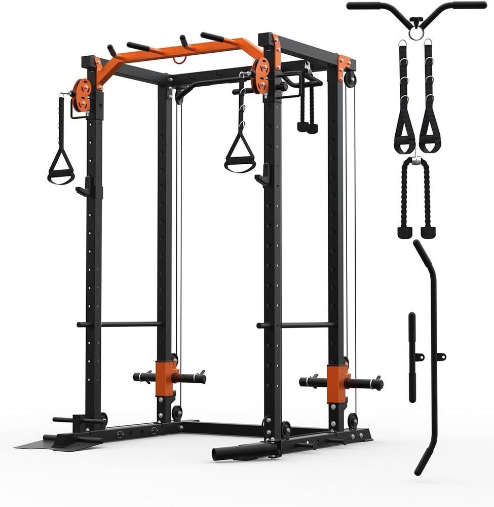 Power Cage Power Rack with Cable Crossover System 2000LBS Squat Rack Home Gym