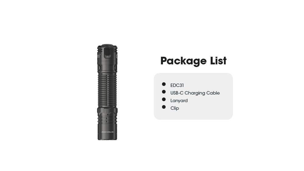 Nitecore EDC31 Flashlight 3500LM USB-C Recharge Compact EDC Torch Tactical Light