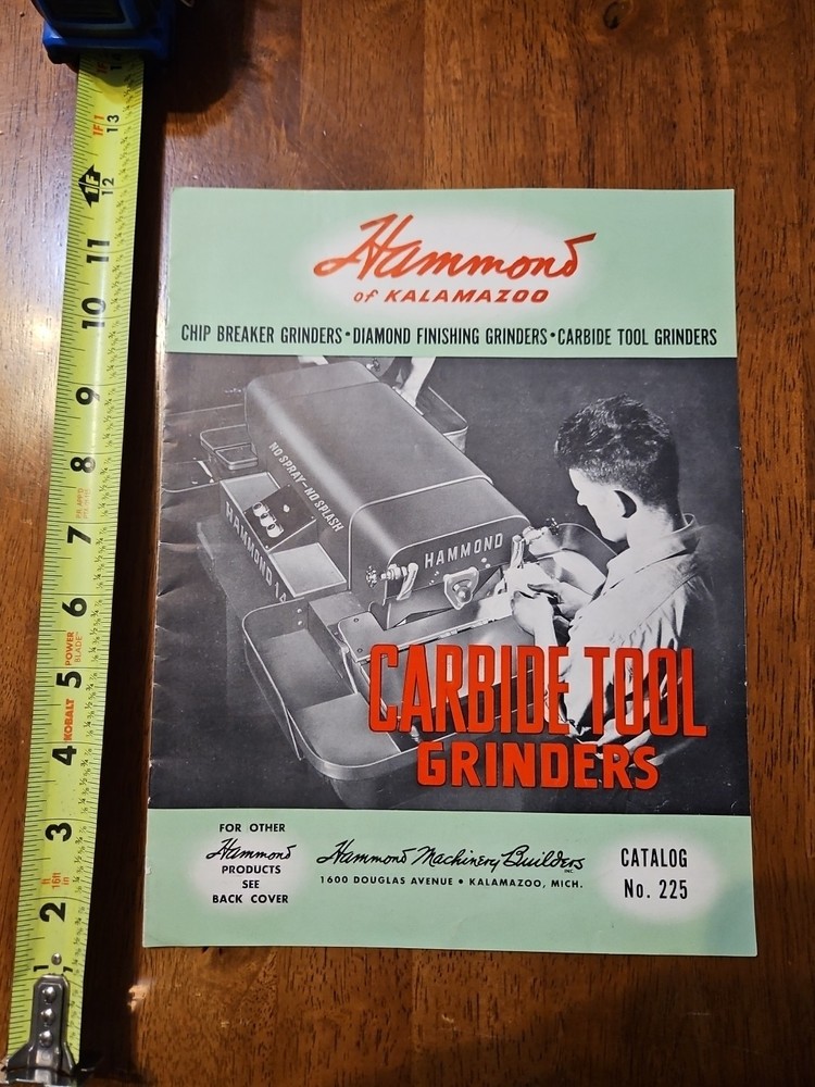 HAMMOND CARBIDE TOOL GRINDERS CATALOG 225 RARE OLD VINTAGE