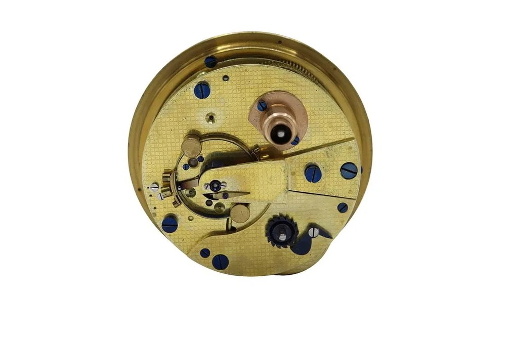 ANTIQUE ENGLISH MARINE CLOCK RETAILED BY E.S. CAMPBLELL LTD.-COMPLETE - WORKING