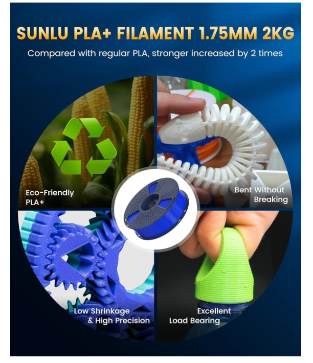 SUNLU PLA+ Filament 1.75mm 8 Pack 2KG Bundle