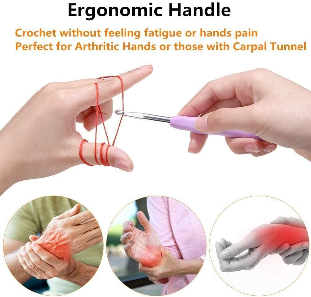 Crochet Hooks Set Ergonomic 14 Sizes 2mm to 10mm Beginner Friendly