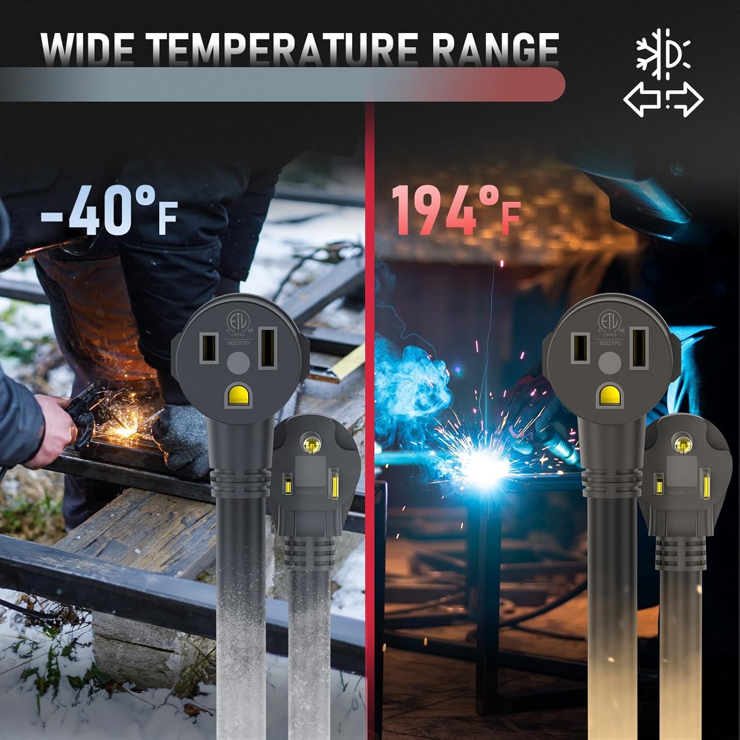 8 AWG Welder Extension Cord 15ft 250V, NEMA 6-50P to 6-50R Heavy Duty