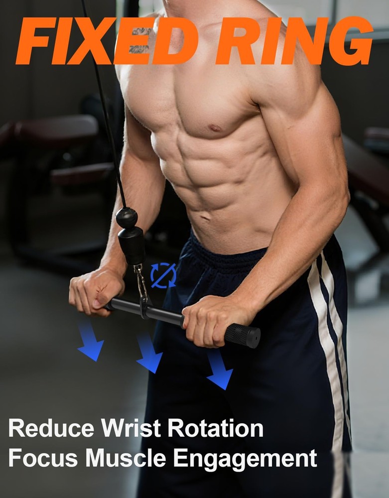 Straight Bar Cable Attachment with Fixed Ring, Non-Slip Tricep Bar for Tricep...