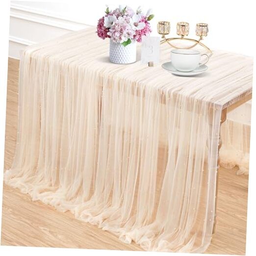 Pearl Table Cloth: Wedding Table Runner Decor 10ft Tulle 1 Piece Champagne