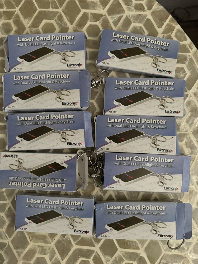 10 Pieces Elitronix Bosch Laser Card Pointer w/ Dual Led Flashlight & Keychain
