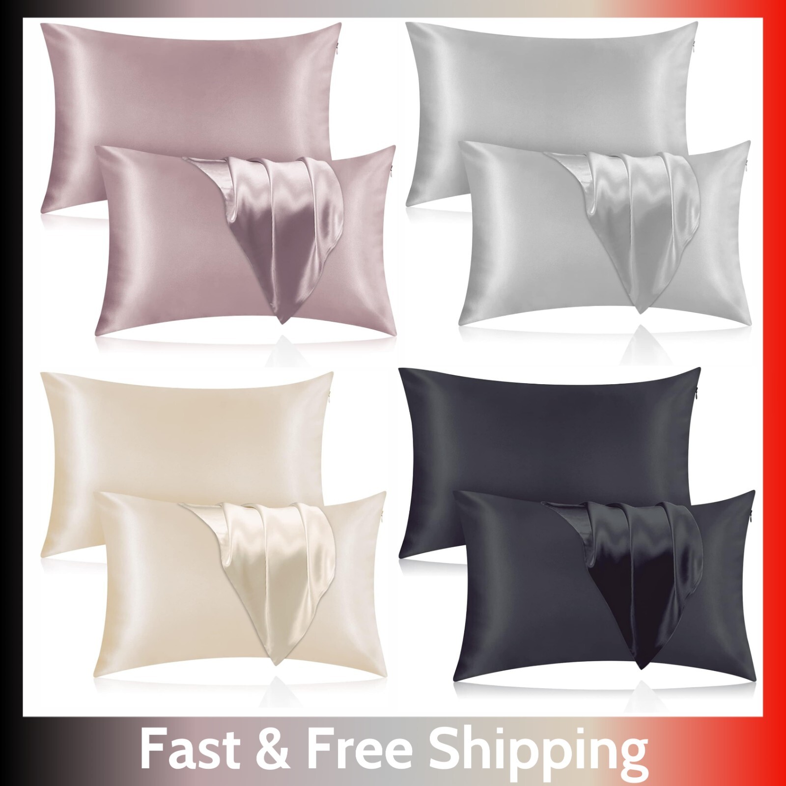 100% Mulberry Silk Pillowcase 25 Momme - Hair & Skin Friendly, Hidden Zipper New