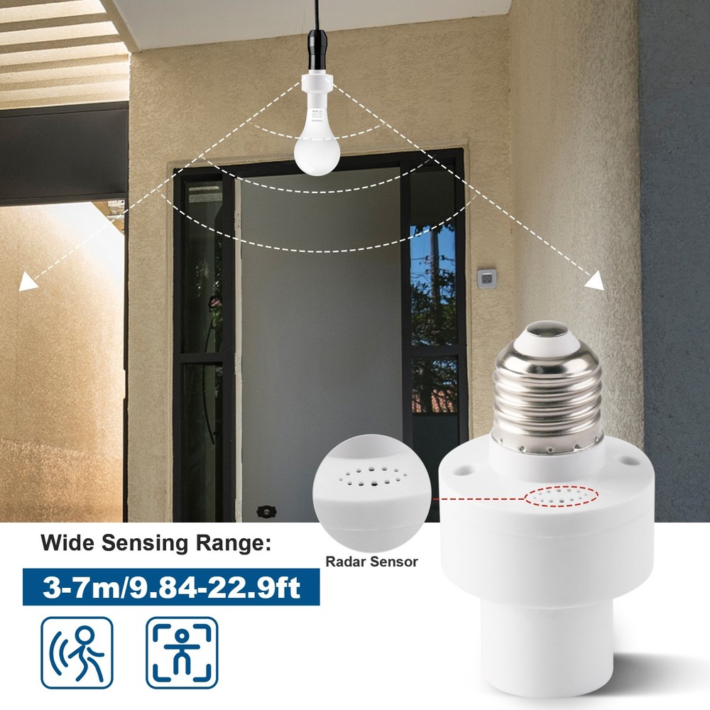 Radar Motion Sensor Bulb Holder - E26/27 LED Lamp Socket Base Adapter USA