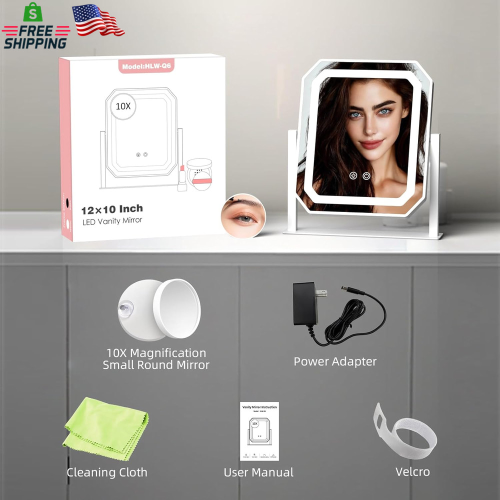 Lighted Makeup Mirror, 3 Colors for Precise Application, Touch Control Brightnes