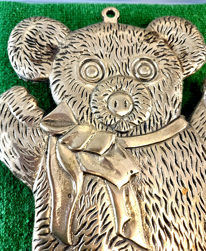 Brass Teddy Bear Trivet W/Loop For Wall Hanging 7” -Missing 2 Rubber Foot Covers