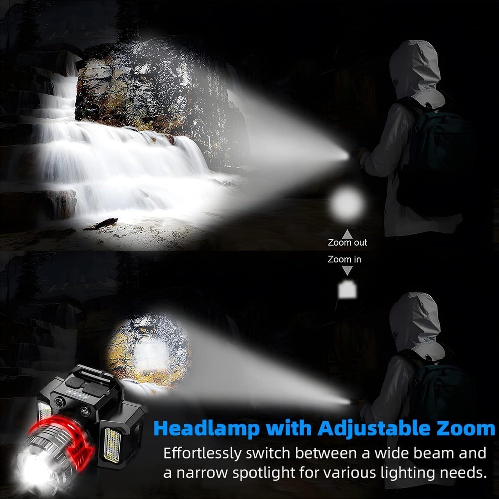 USB RechargeableLED Headlamp Zoomable 5-Modes Headlight Head TorchFlashlight