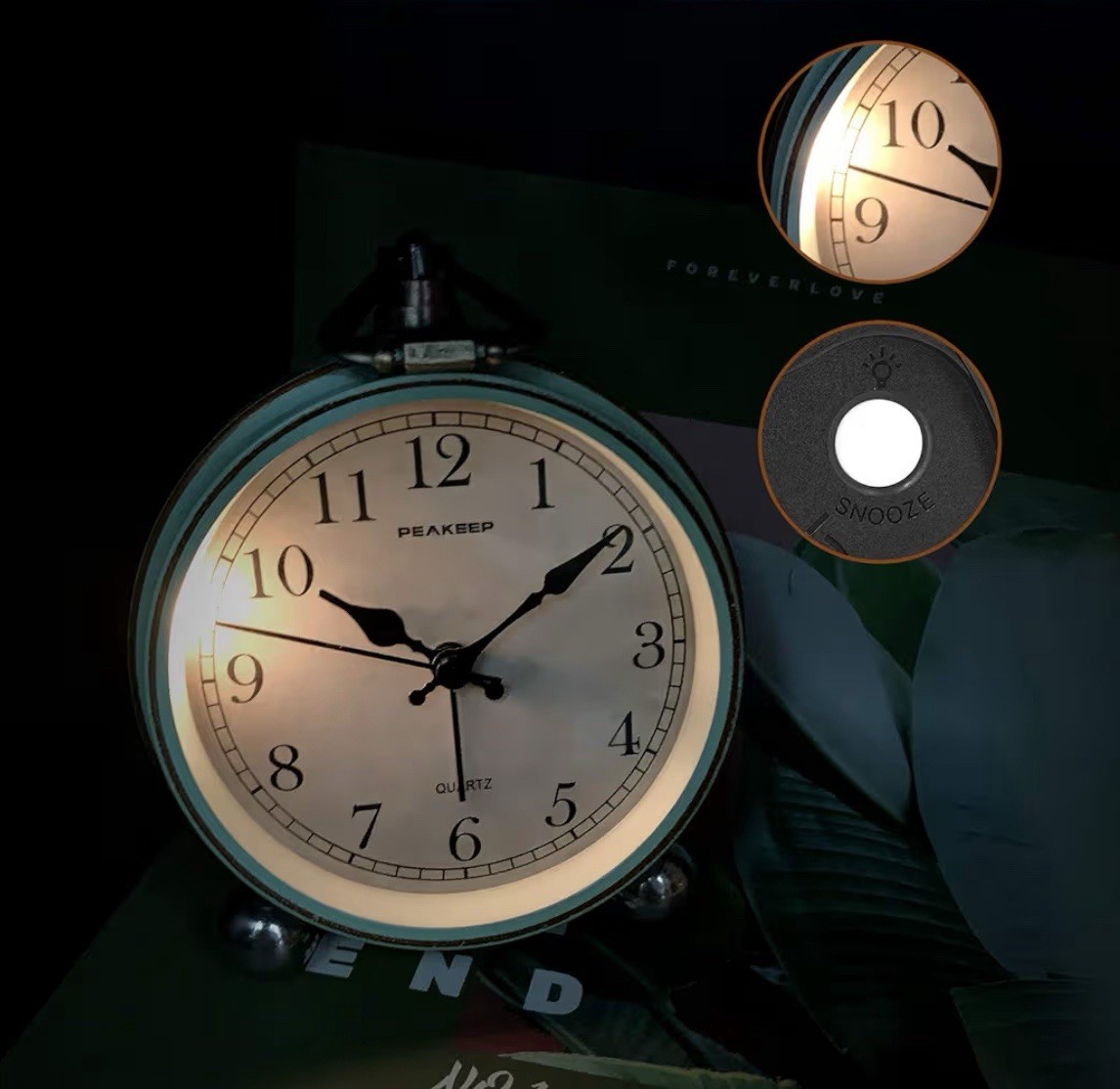 Peakeep 4” Small Battery Operated Antique Retro Analog Alarm Clock for Room Deco