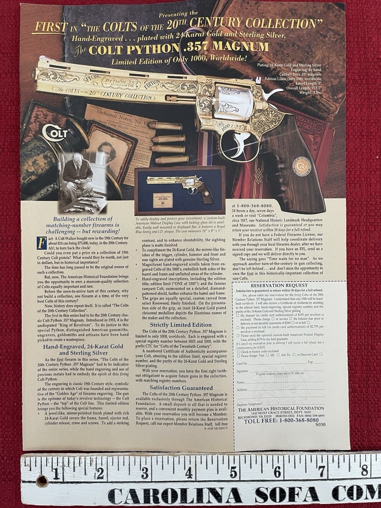 Vintage 1996 Print Ad Commemorative Colt Python .357 Magnum Advertisement