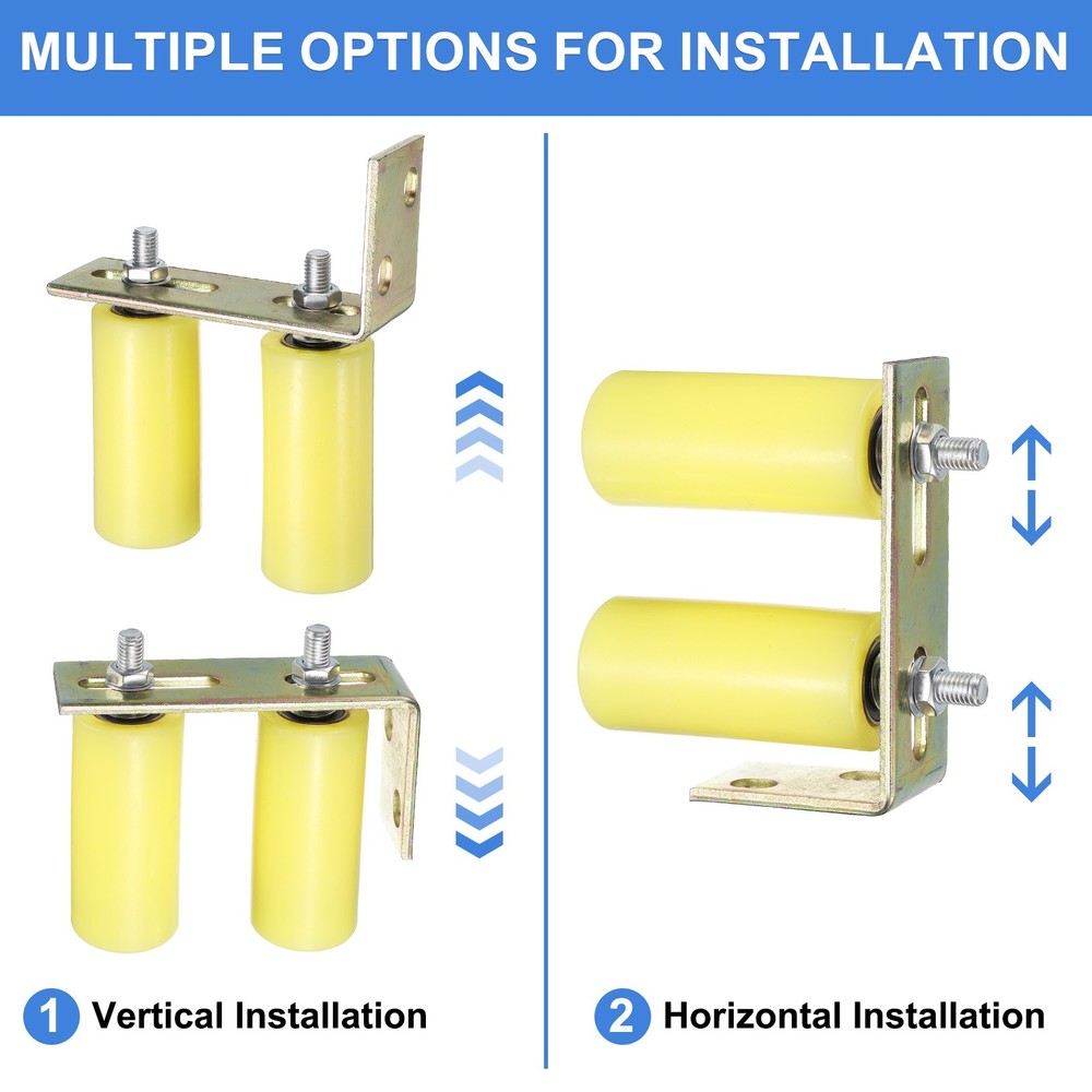 1Set Slide Gate Guide Roller, 5" Nylon Gate Support Rollers with Bracket, Yellow
