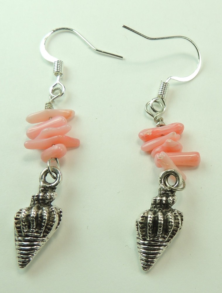 Curly Shell Earrings With Coral Handmade  Statement