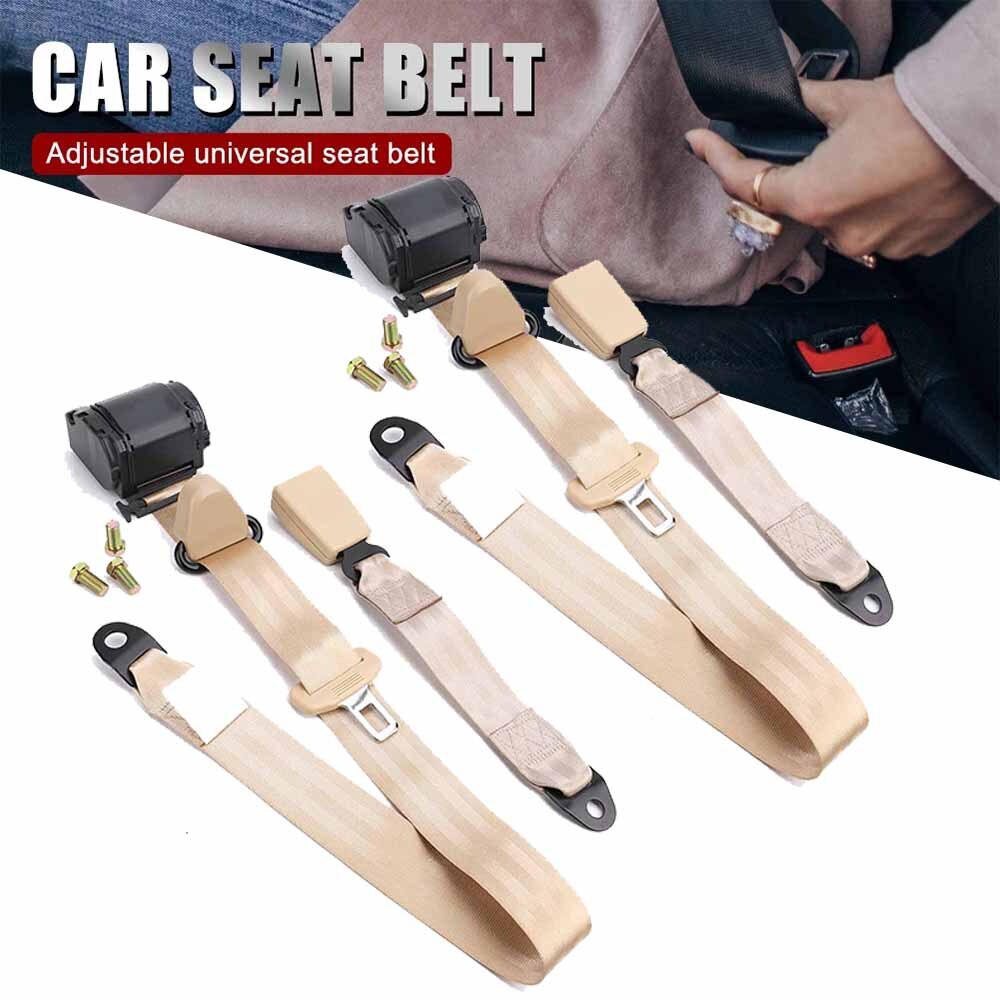 2 Set Retractable 3 Point Safety Car Seat Belt Vehicle Adjustable Belt Kit Strap