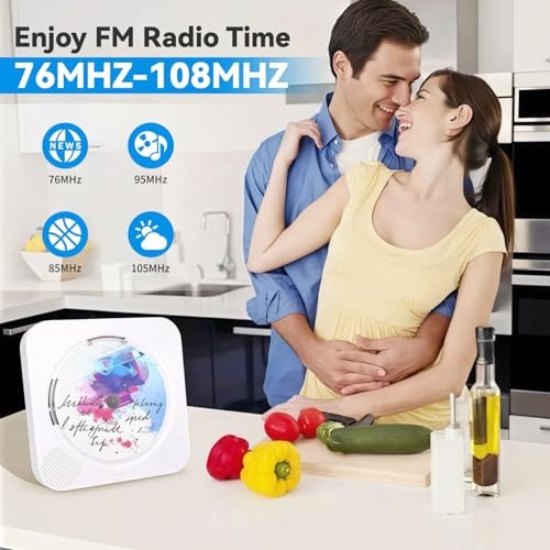 CD Player Portable, Bluetooth CD Players for Home with Remote Control White