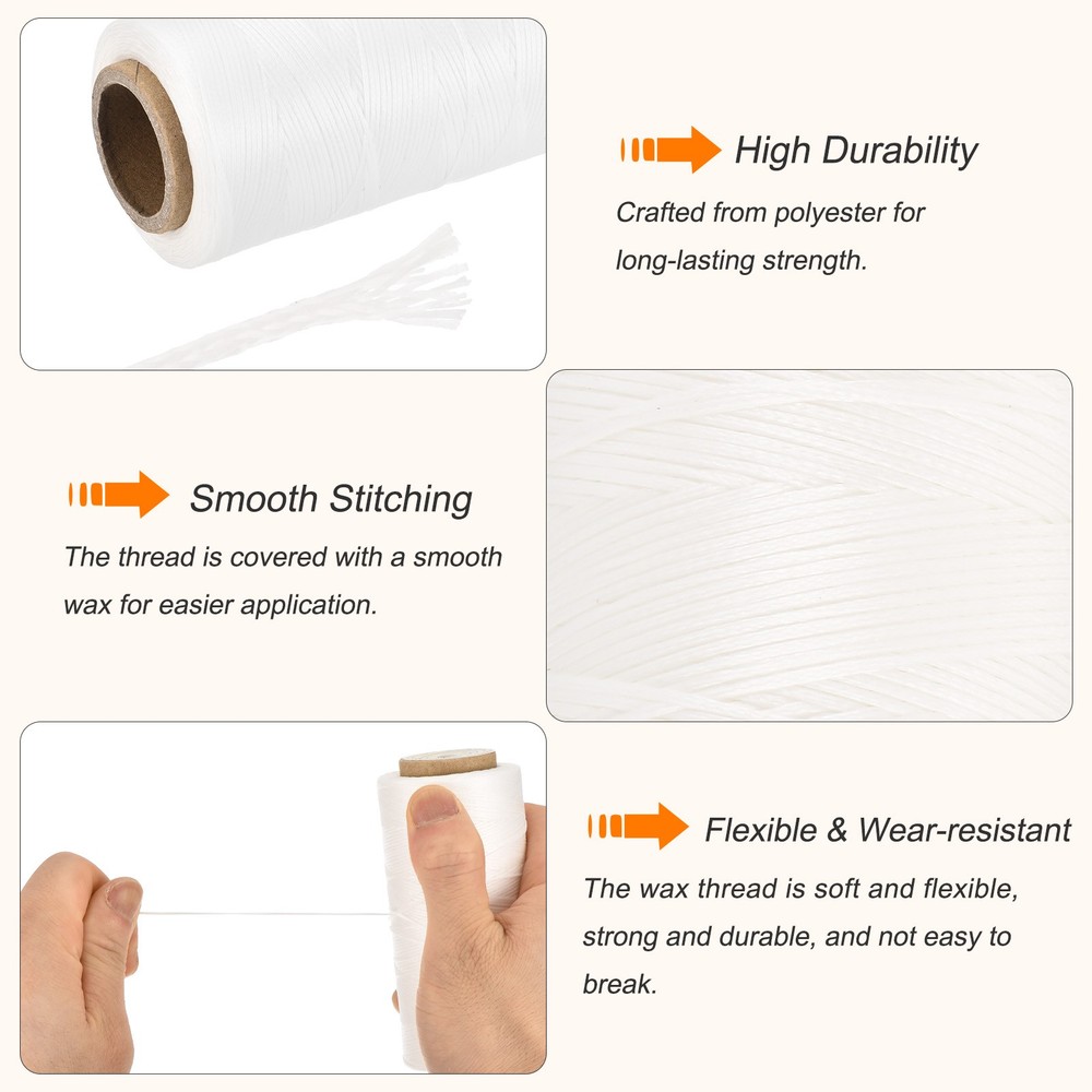 284 Yard 0.8mm 150D Flat Waxed Thread Polyester for Leather Sewing, White