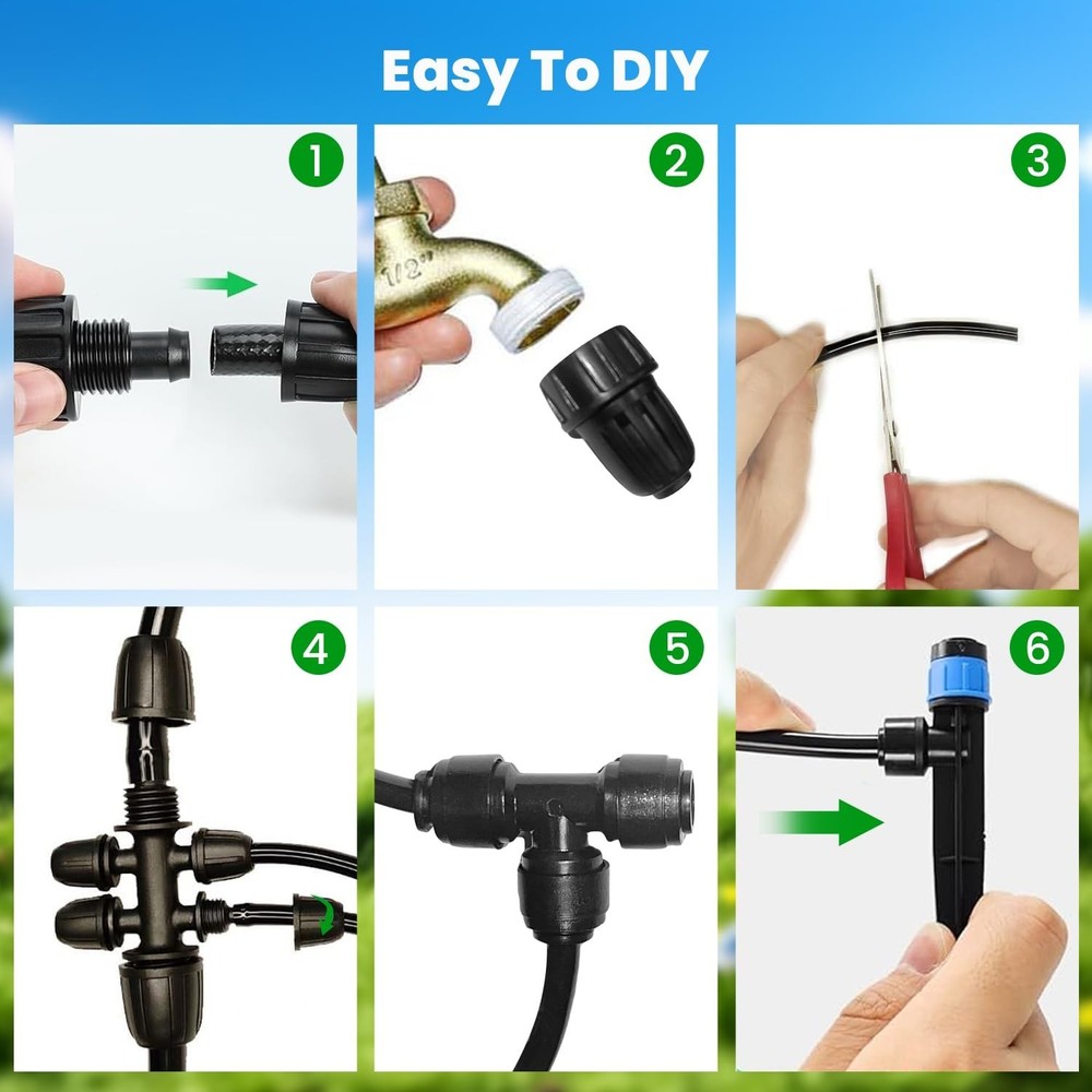 223FT Drip Irrigation Kit, Drip Irrigation System Kit with Adjustable Misting...