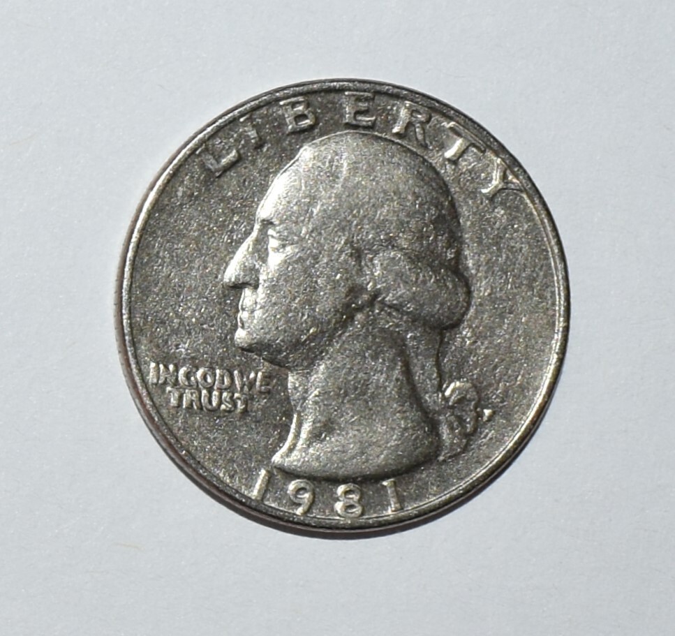 1981 P Quarter Filled Mint Mark Filled Lettering, Die Clash, DD Multi Error