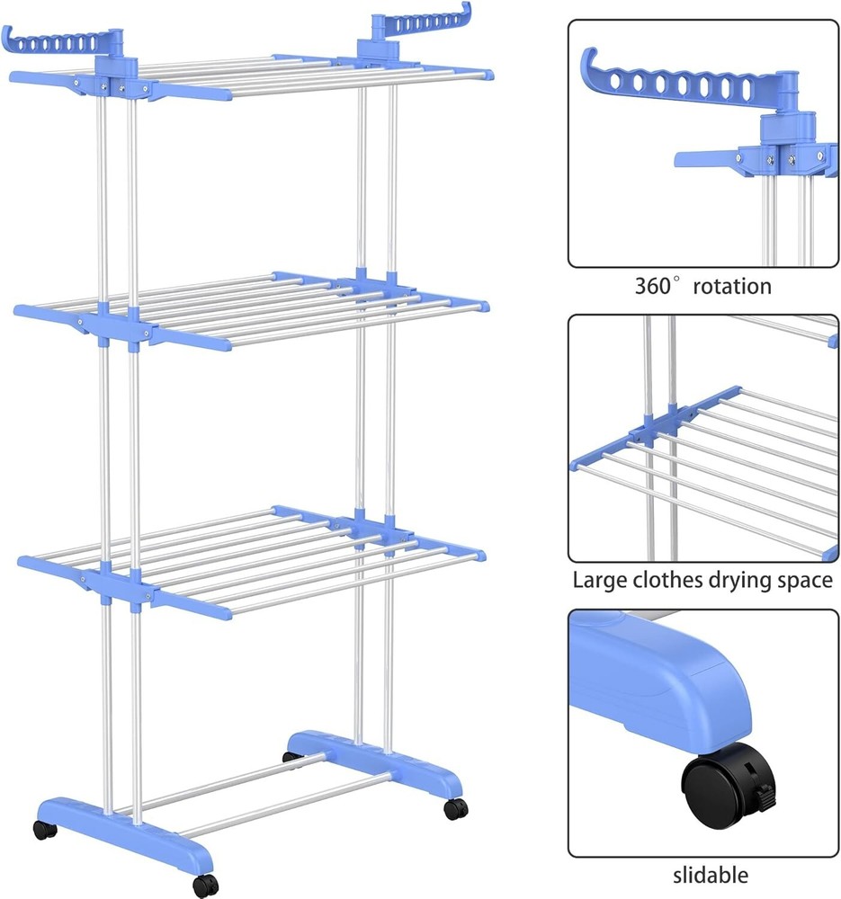 Elegant 4-Tier Foldable Clothes Drying Rack - Movable and Durable Design