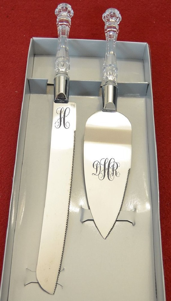 Monogram Initials Wedding Cake Knife and Server with Initials and Date FREE