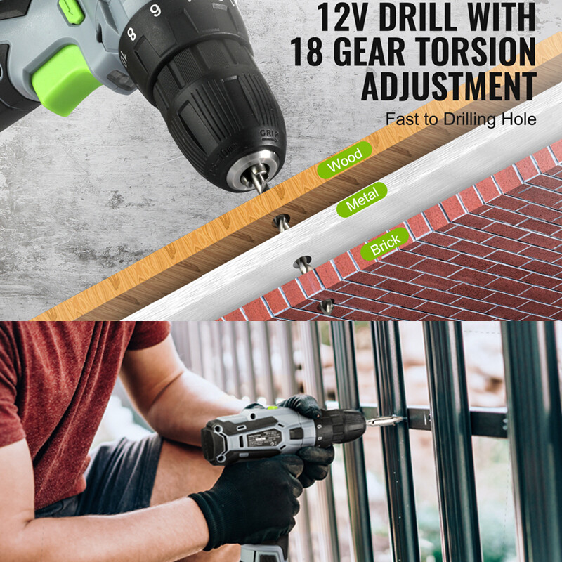 WORKPRO 12V Cordless Drill Driver Kit 3/8 Keyless Electric Screwdriver Driver
