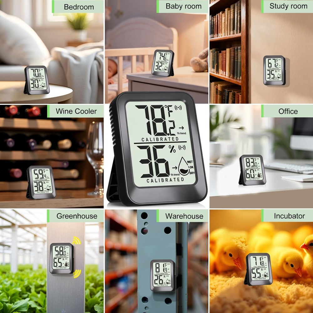 AyayaBoss 3 Pack Room Mini Temperature Humidity Meter 3 - Black