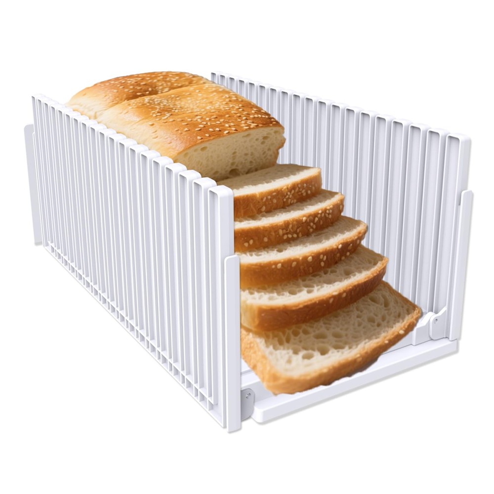 Bread Slicer for Homemade Breads, Adjustable Thickness Slicing Guide, Foldabl...