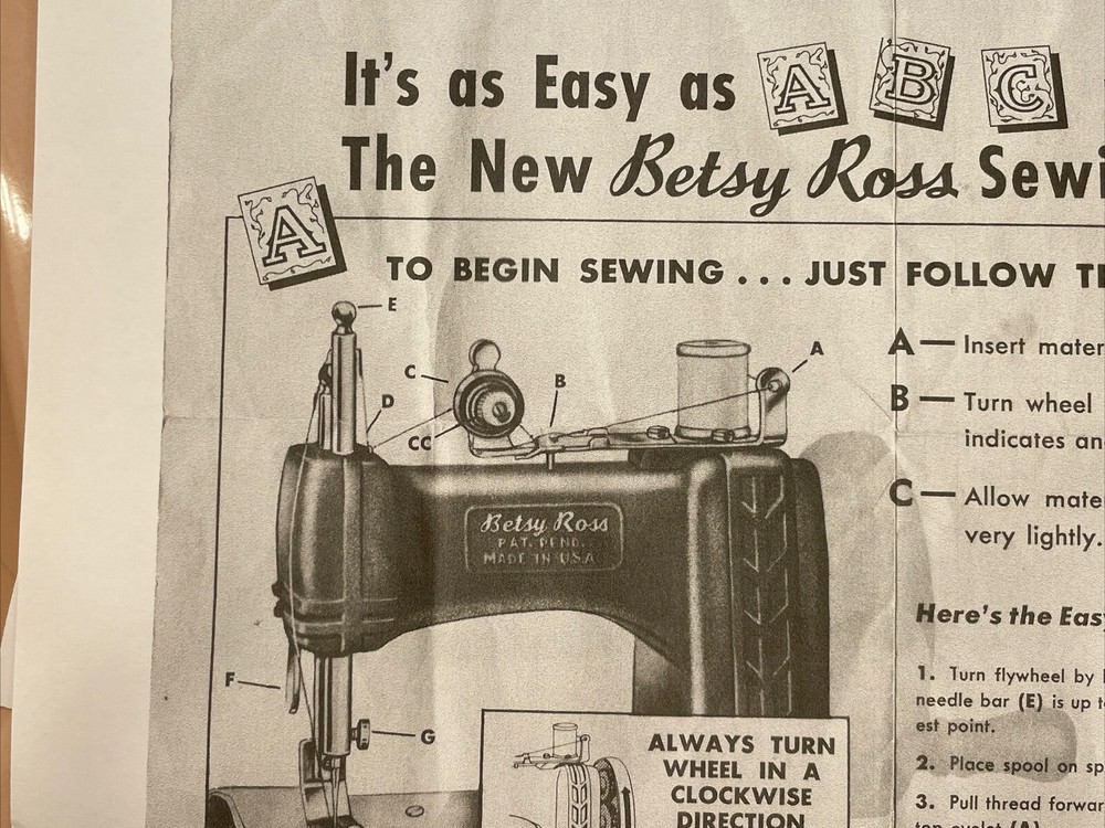 Instruction Sheets For Betsy Ross Miniature Sewing Machine  Several Available