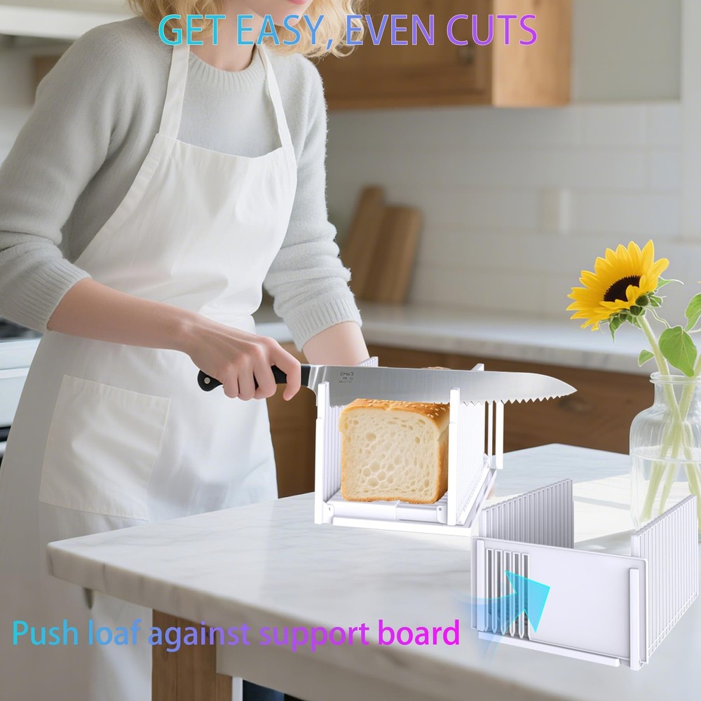 Bread Slicer for Homemade Breads, Adjustable Thickness Slicing Guide, Foldabl...