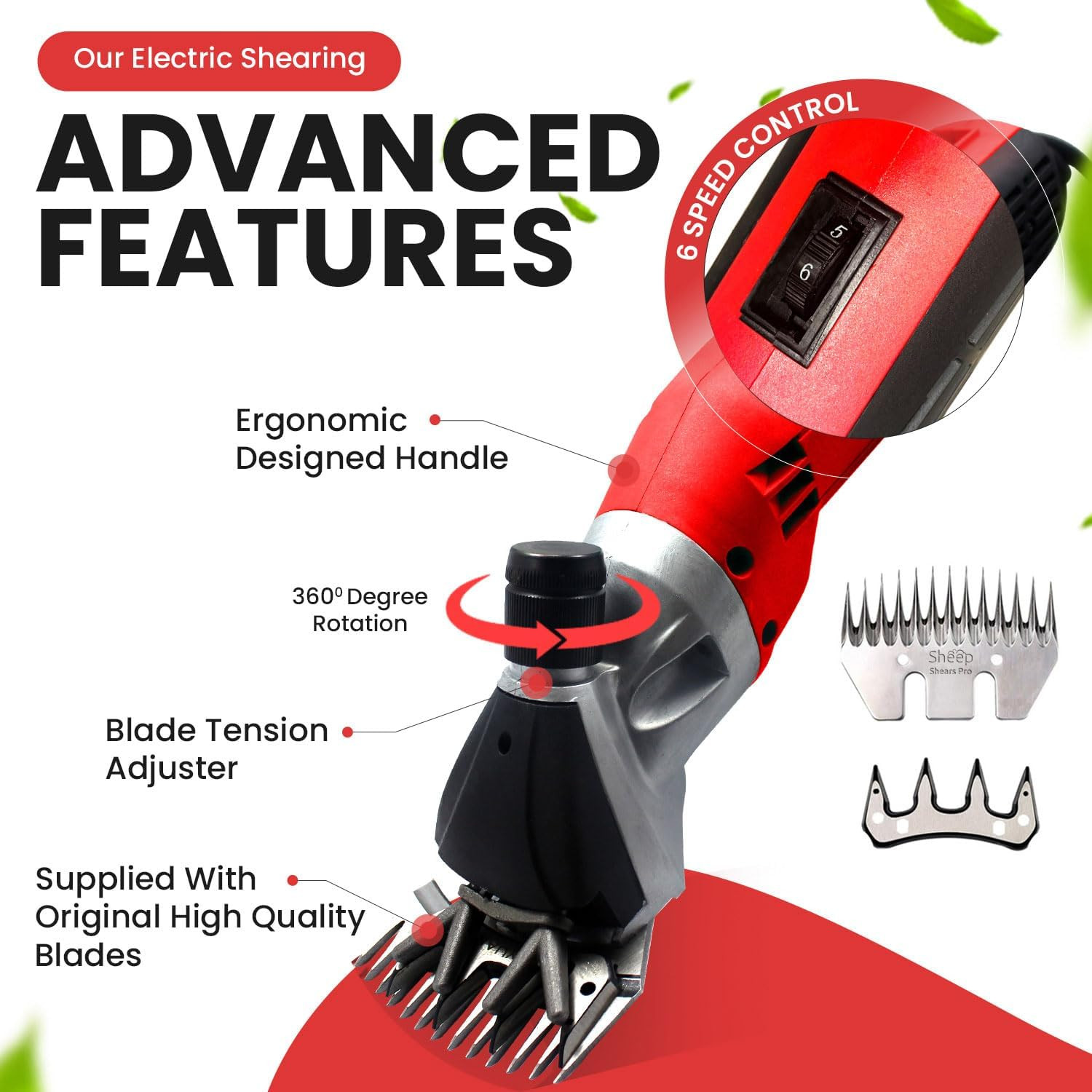 110V 500W Professional Heavy Duty Electric Shearing Clippers with 6 Speed, 2 Bla