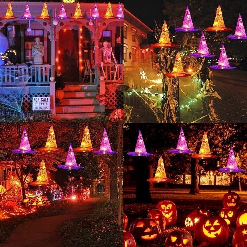 Halloween Witch Hat String Lights 8 Modes Battery Powered Outdoor Decor New