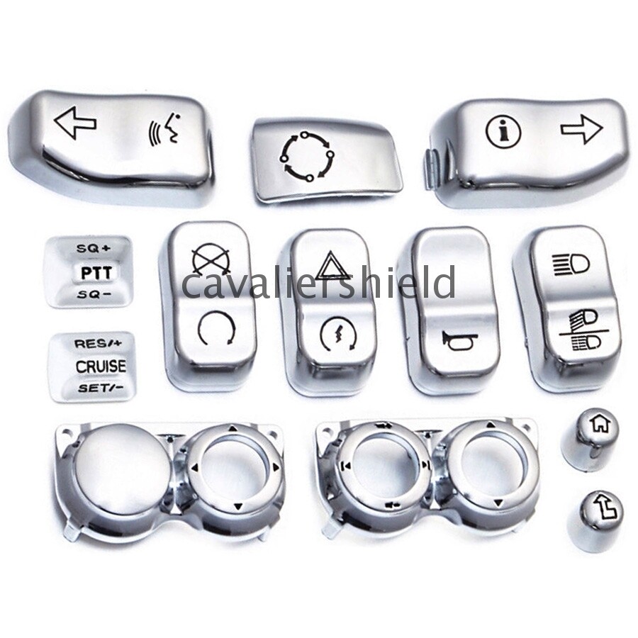 13PCS Chrome Hand Control Switch Housing Button Cover Cap For Harley Road Glide