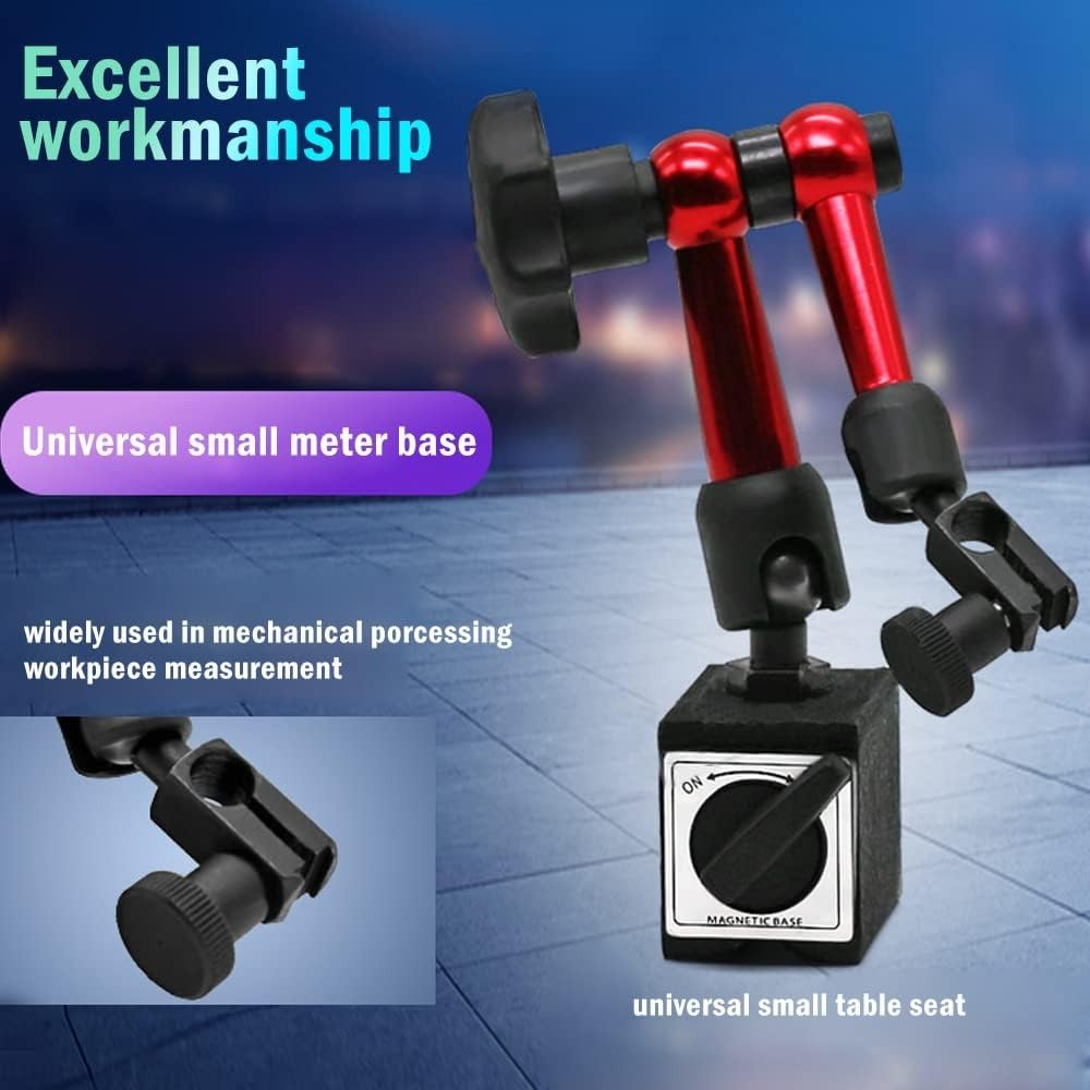 Red Adjustable Magnetic Base Holder for Dial Indicator, Metal, Quick Fix